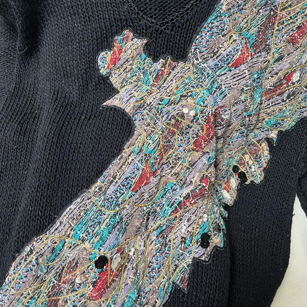 Vintage Nannell  Black V-Neck Sweater with Embellished Design Size S/M - Picture 6 of 7
